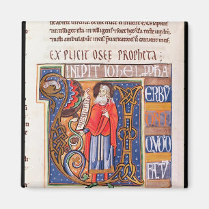 Historiated initial "U" som visar Joel Magnet