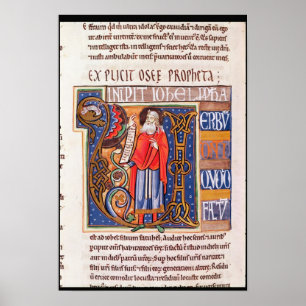 Historiated initial "U" som visar Joel Poster