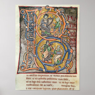 Historiated initialt "B" som visar kungen David Poster