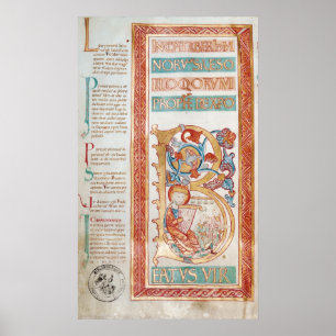 Historiated initialt "B" som visar kungen David Poster