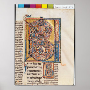 Historiated initialt "B" som visar kungen David Poster