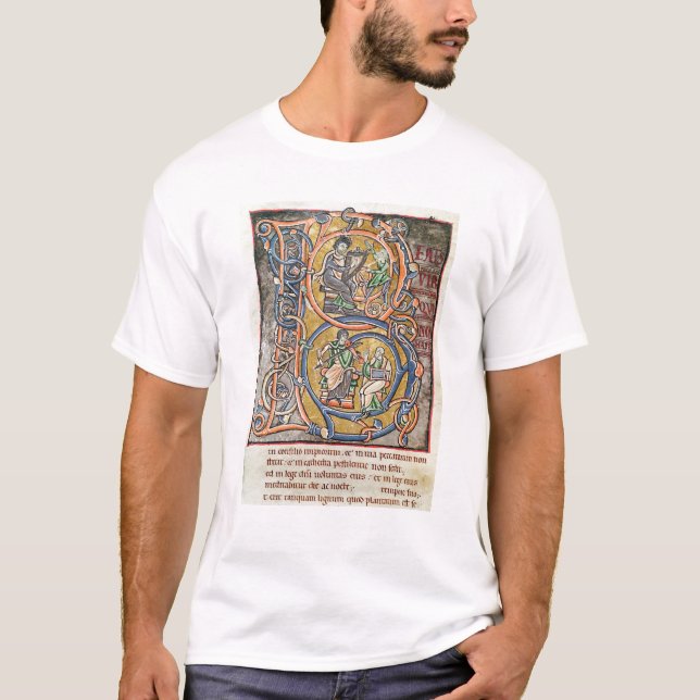 Historiated initialt "B" som visar kungen David T-shirt (Framsida)