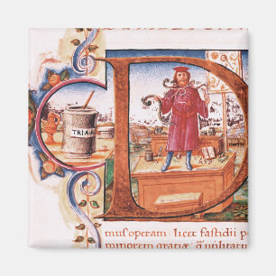Historiated initialt "D" som visar en apothecary Magnet