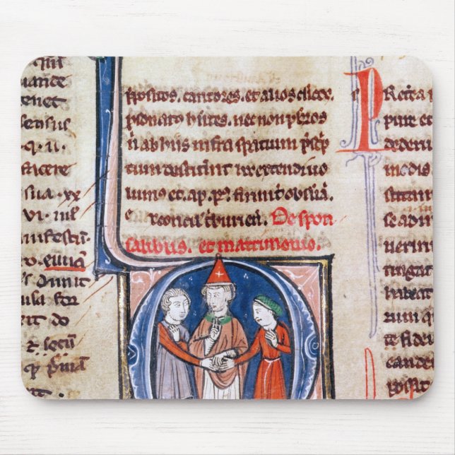 Historiated initialt "D" som visar ett giftermål Musmatta (Framsidan)