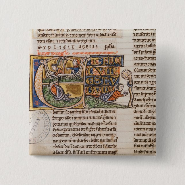 Historiated initialt "E" som visar Jonah Knapp (Framsida)