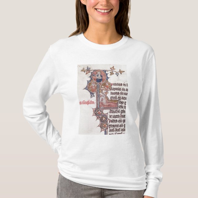 Historiated initialt "L" som visar träd av Tee Shirt (Framsida)