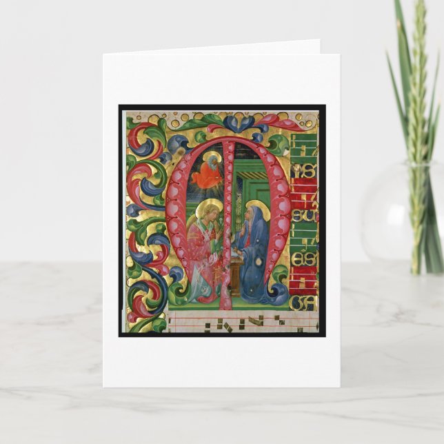 Historiated initialt "M" som visar annunciationen Anteckningskort (Framsida)