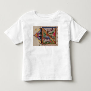 Historiated initialt "N" som visar får Tee Shirt