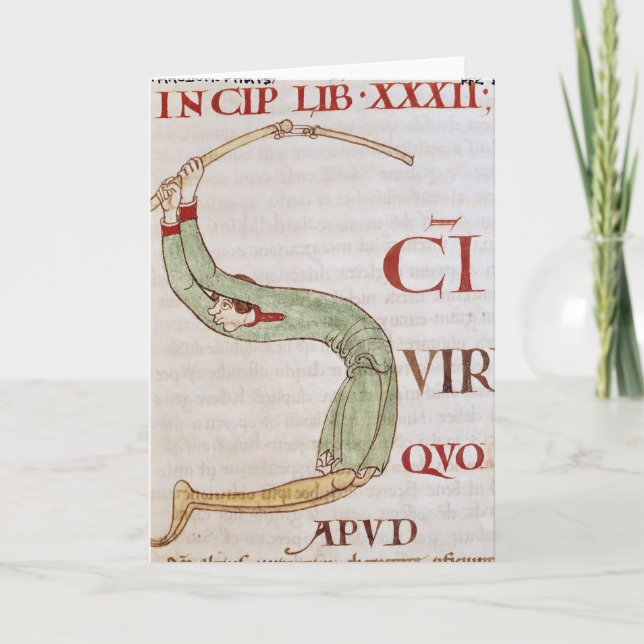Historiated initialt "S" som visar en man Anteckningskort (Framsida)