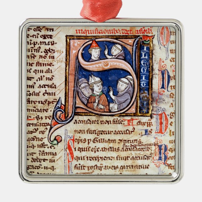 Historiated initialt "S" som visar Pope Gregory Julgransprydnad Metall (Framsidan)