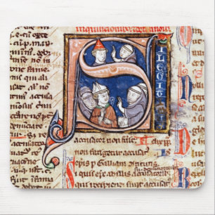 Historiated initialt "S" som visar Pope Gregory Musmatta