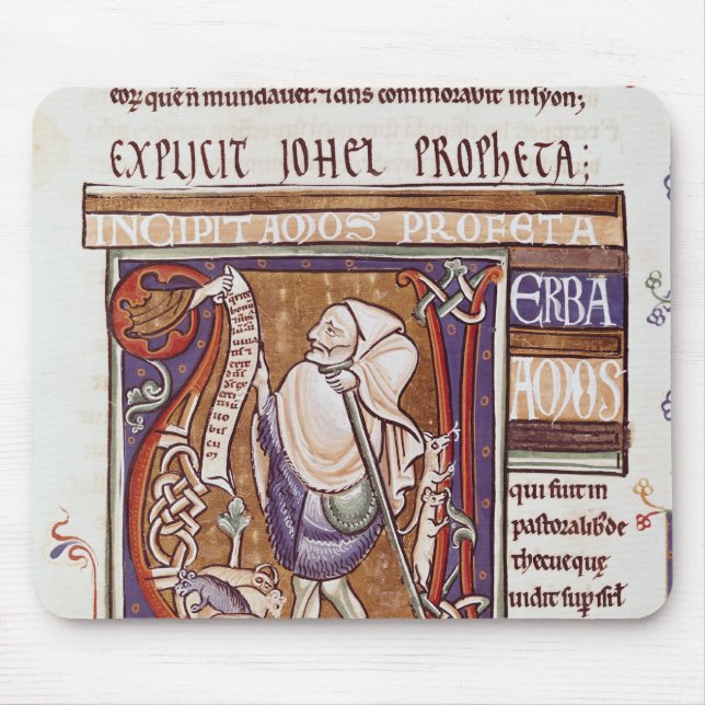 Historiated initialt "V" som visar Amos Musmatta (Framsidan)