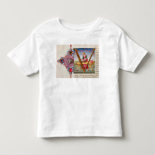 Historiated initialt "V" som visar Tee Shirt
