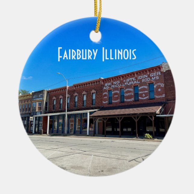 Historic Downtown Fairbury Illinois Julgransprydnad Keramik (Framsidan)