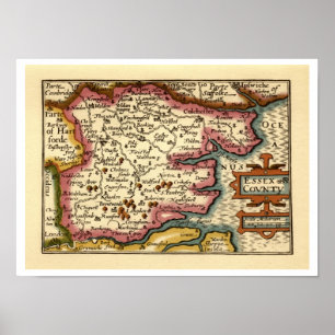 Historic Essex County Karta, England Poster