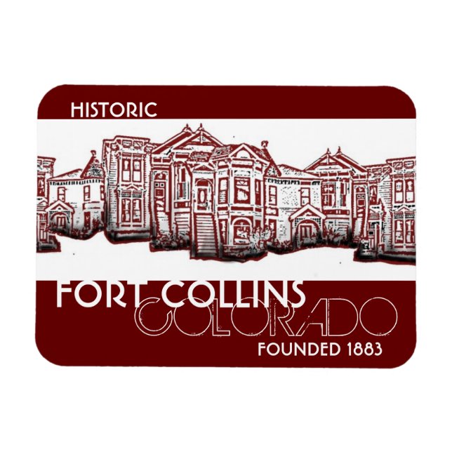 Historic Fort Collins Colorado red Old Stadmagnet Magnet (Horisontell)