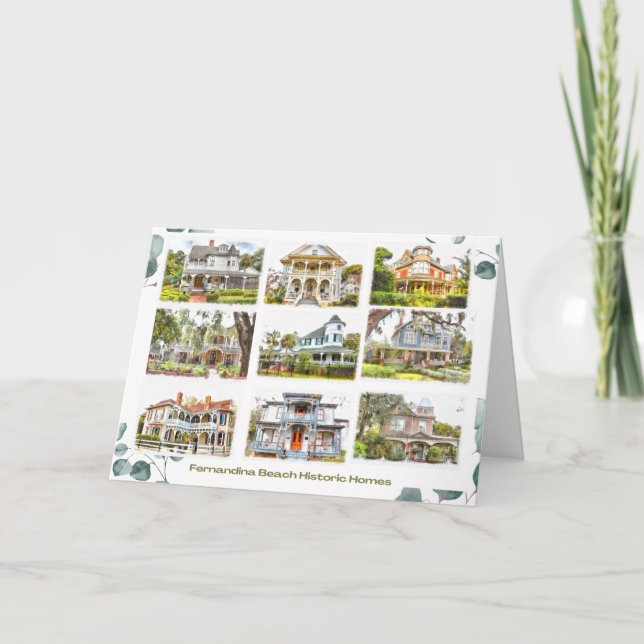Historic Homes of Fernandina Beach 5x7 Note Card Tack Kort (Framsida)