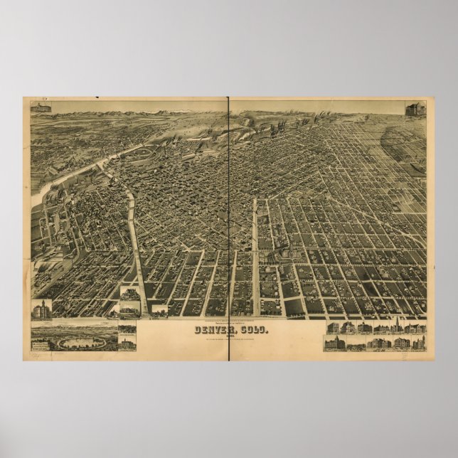 Historic Karta of Denver, 1889 Poster (Framsidan)