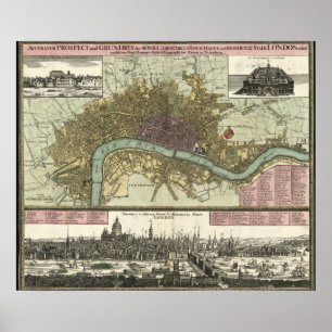 Historic Karta of London, England (1740) Poster
