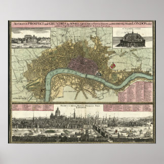 Historic Karta of London, England (1740) Poster