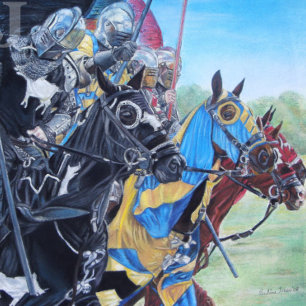 historic medieval knights jousting on horses pussel