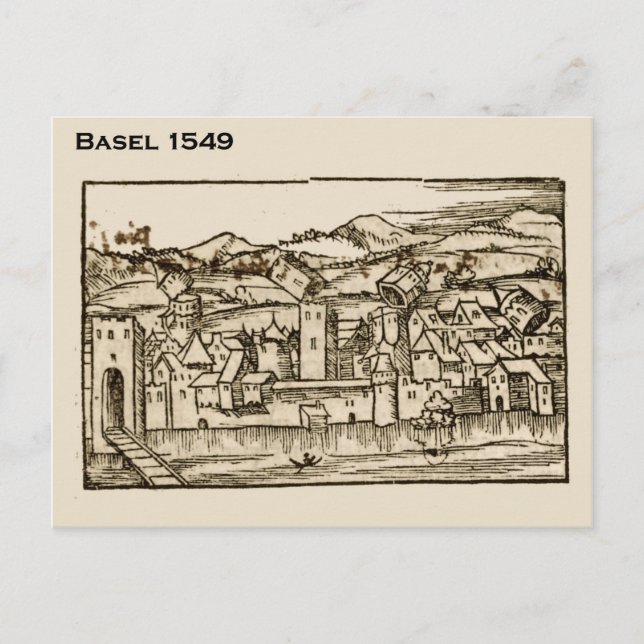 Historic Schweiz, Basel 1549 Vykort (Framsida)