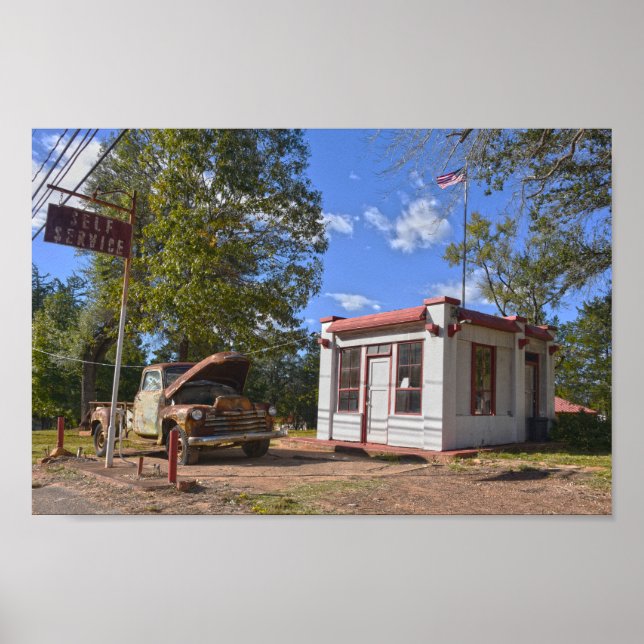 Historic Self Service Gas Station, Texas Poster (Framsidan)