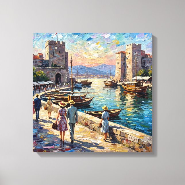 Historic Split Harbor Scene Stretched Canvas (Framsida)