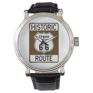 Historic Texas Route 66 Black Leather Watch Armbandsur