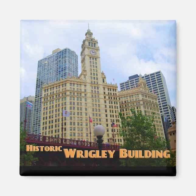 Historic Wrigley Byggnad - Chicago Illinois Magnet (Framsidan)