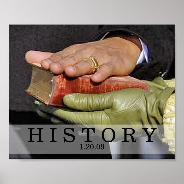 HISTORIEN: President Obama Hand på Lincoln Bible Poster (Framsidan)