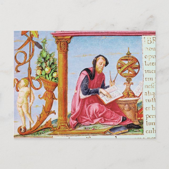 Historierad initial 'L' som föreställer Plinius de Vykort (Framsida)