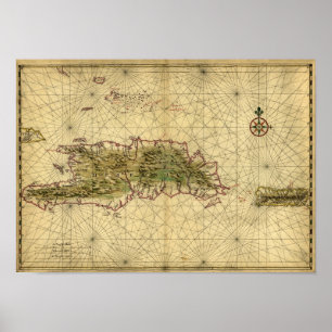 Historik 1639 Karta i Hispaniola - Joan Vinckeboon Poster