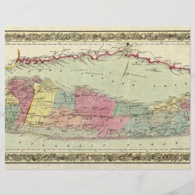 Historik 1855-1857 Resenärer Karta på Long Island (Framsida)