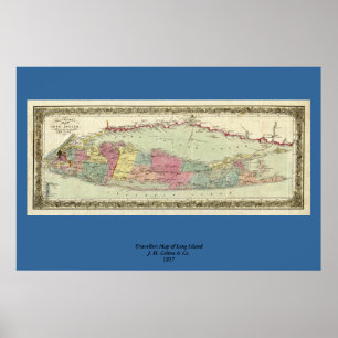 Historik 1855-1857 Resenärer Karta på Long Island Poster