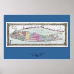 Historik 1855-1857 Resenärer Karta på Long Island Poster