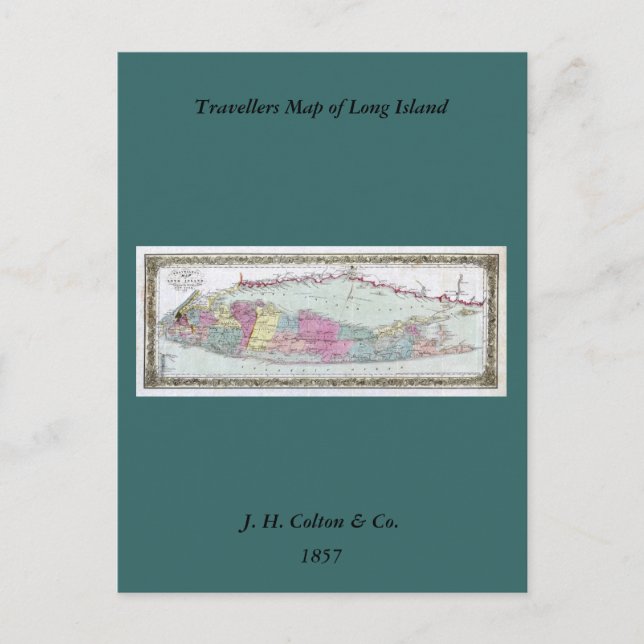 Historik 1855-1857 Resenärer Karta på Long Island Vykort (Framsida)