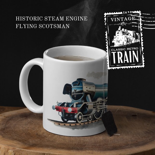 Historik, ångmotor som flyger från Scotsman Två-Tonad Mugg (Historic Steam Engine Flying Scotsman cover from The Beekeeper Store)