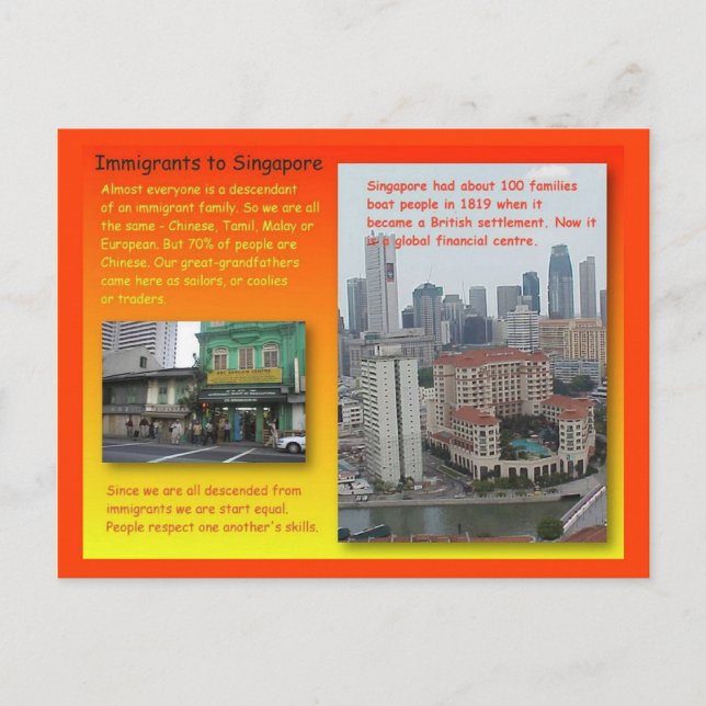 Historik, historia, invandrare till Singapore Vykort (Framsida)