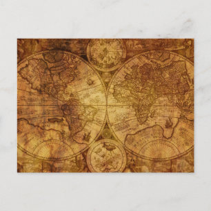 Historik över den gamla antika världskartan vykort