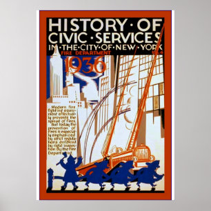 Historik över samhällsservice ~ NY~ Fire ~ 4 ~ Vin Poster