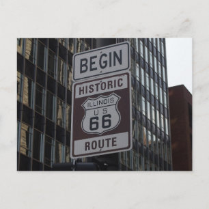 Historik Route 66 Chicago Sign Travel Postcard Vykort