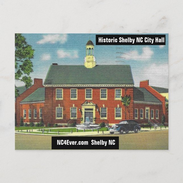 Historik Shelby NC City Hall Vykort (Framsida)