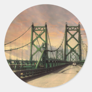 Historik Twin Bridges Stickers Runt Klistermärke