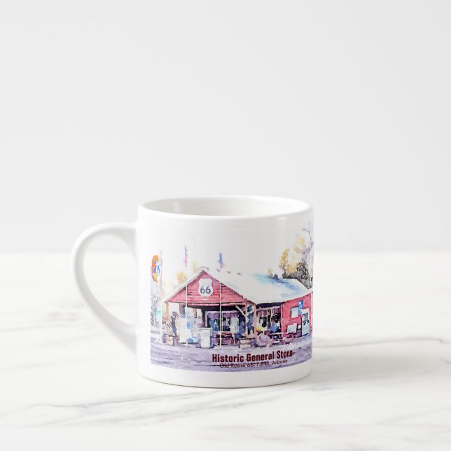 Historik väg 66 Arizona General Store Watercolor Espressomugg (Vänster)