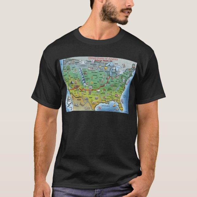 Historik väg 66 Tecknad Karta T Shirt (Framsida)