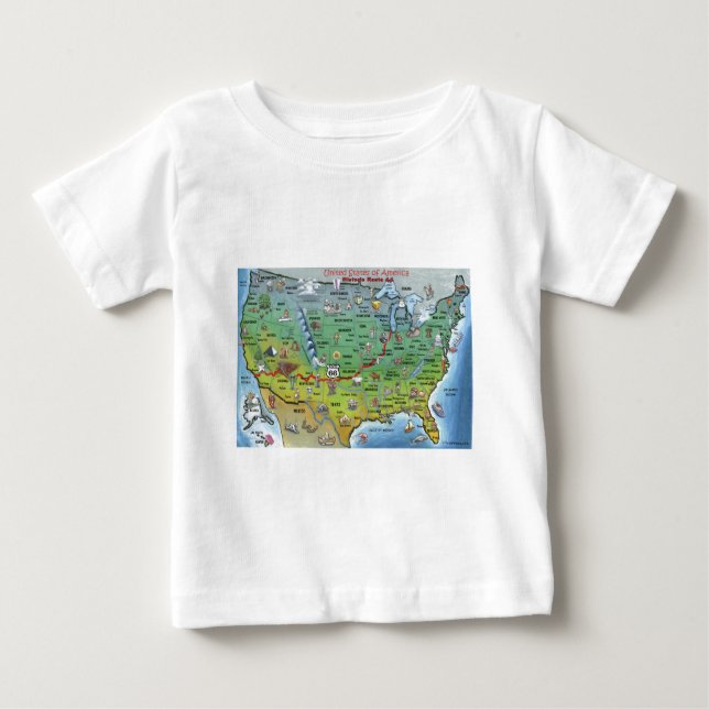 Historik väg 66 Tecknad Karta Tee Shirt (Framsida)