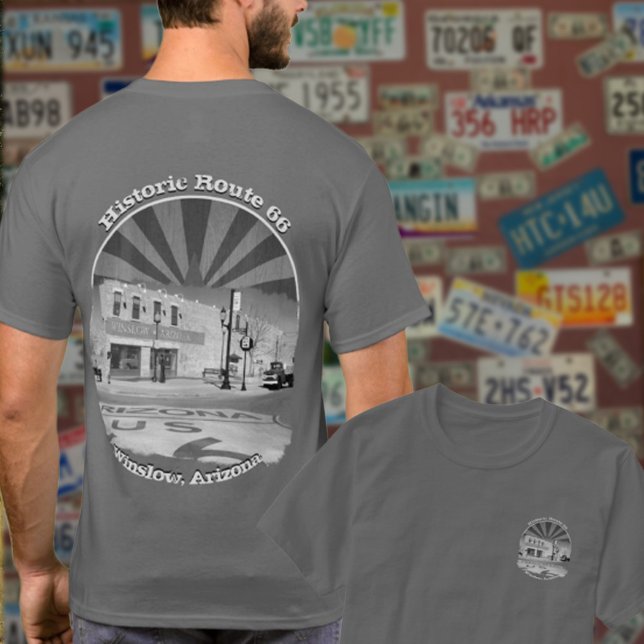 Historik väg 66 Winslow Arizona Front Back T Shirt (Skapare uppladdad)