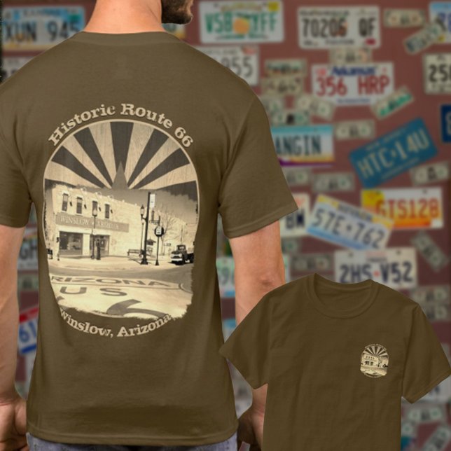 Historik väg 66 Winslow Arizona Front Sepia T Shirt (Skapare uppladdad)