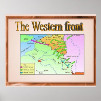 Historik, Världskrig I, Western front, karta Poster